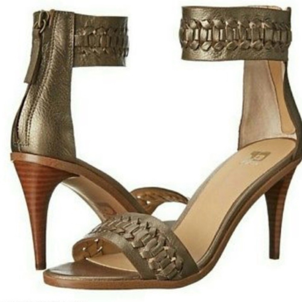 Joe's Jeans Pax braided ankle strap heel sandals metallic taupe sz 7.5
